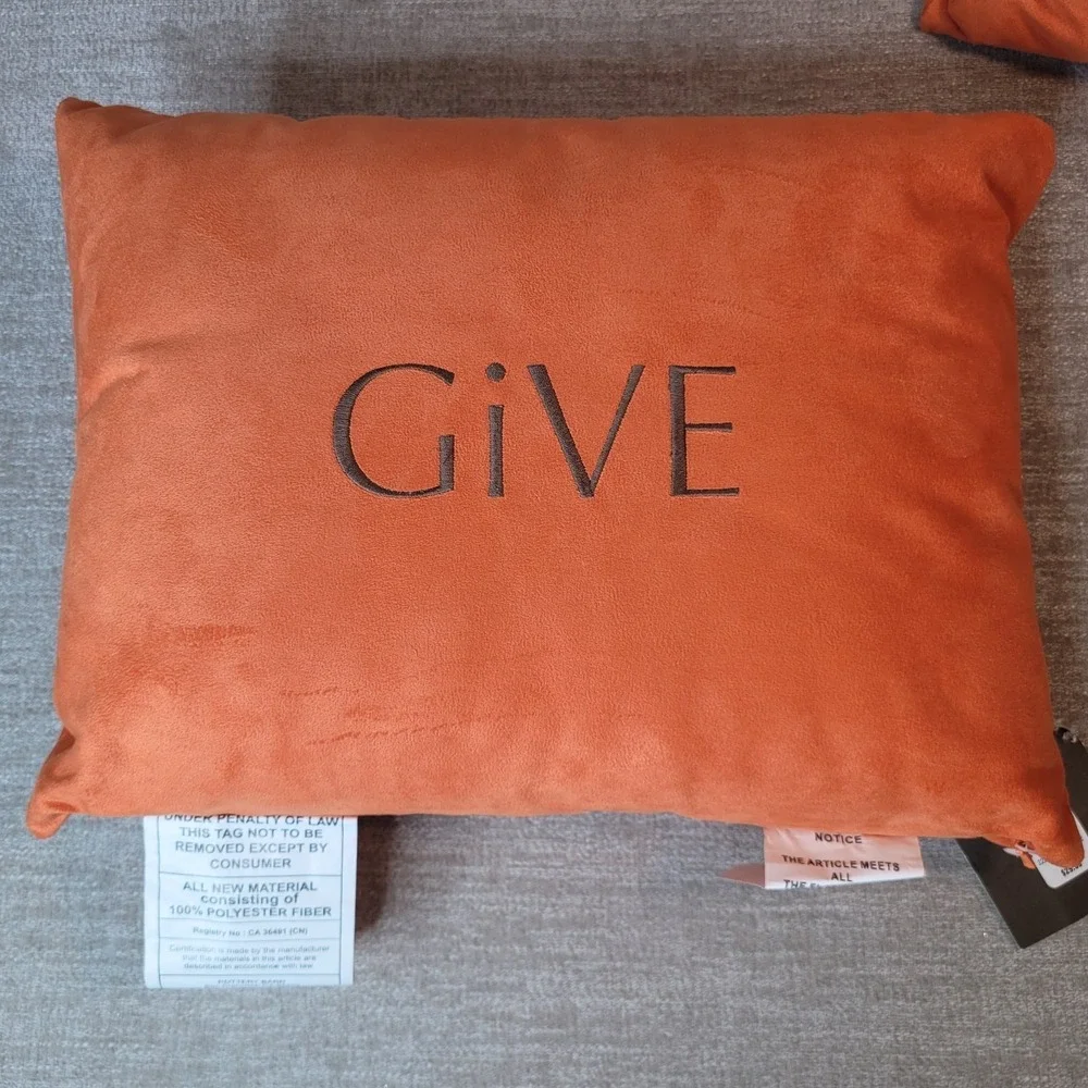 Pottery Barn GIVE THANKS Orange Lumbar Throw Pillows‎ Fall Autumn 12x16 w TAGS